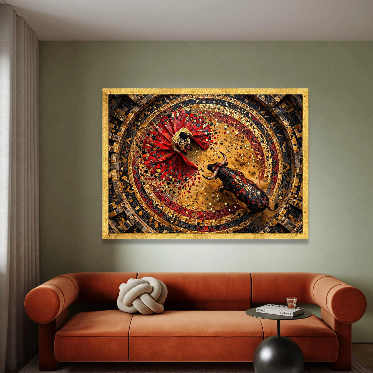 Bullfighter and Bull Mosaic Canvas Wall Art, Spanish Matador Scene, Colorful Arena Design, Cultural Home Decoration, Ready Canvas Print Art