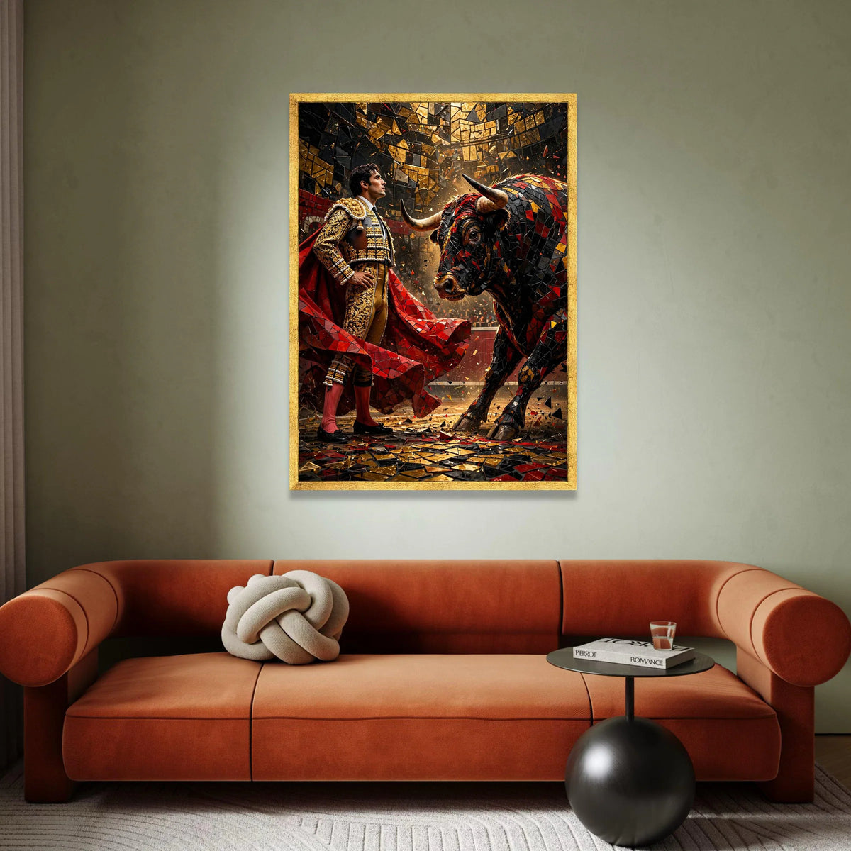 Bold Matador and Mosaic Bull Canvas, Spanish Bullfighting Scene, Vibrant Wall Art, Cultural Canvas Decoration, Ready to Canvas Print Art
