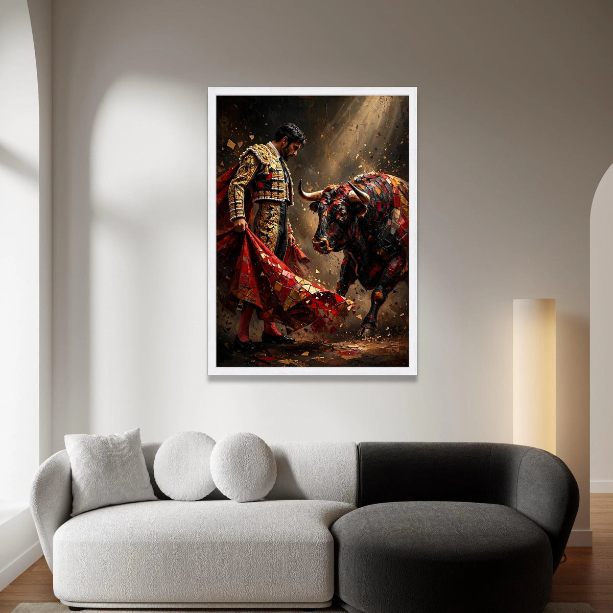 Matador and Bull Canvas Wall Art, Spanish Bullfighting Scene, Dramatic Red and Gold Canvas, Courage and Tradition Decor, Canvas Print Art
