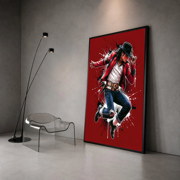 Iconic Dance Pose Canvas Wall Art, Red Jacket Figure, Black Hat Illustration, Dynamic Music Wall Decor, Modern Pop Art Canvas Print Art