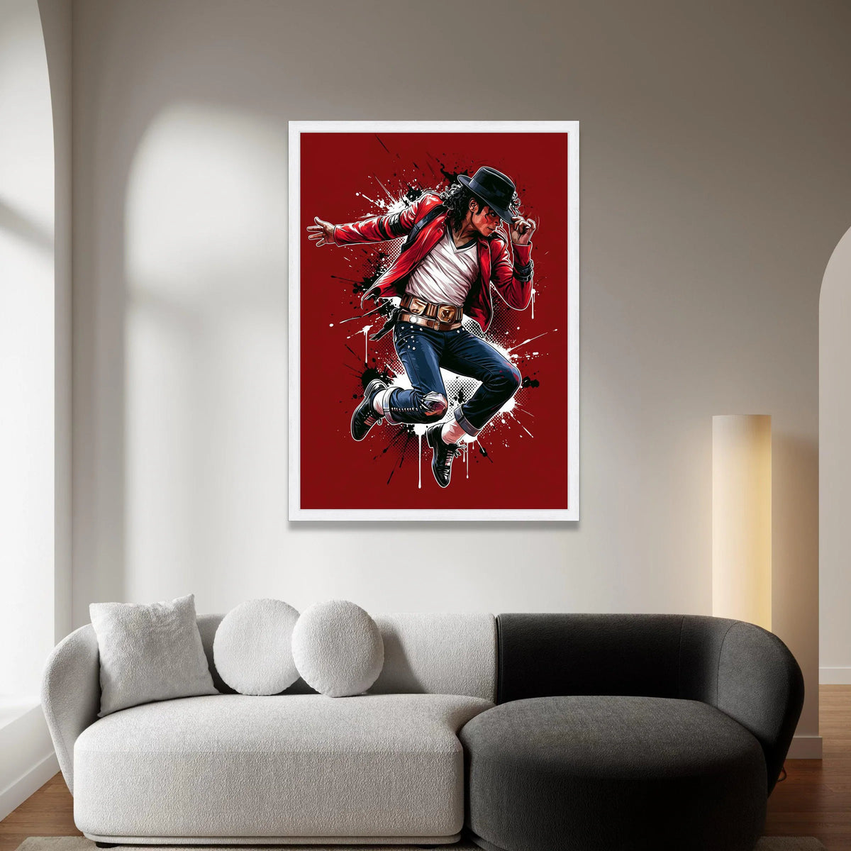Iconic Dance Pose Canvas Wall Art, Red Jacket Figure, Black Hat Illustration, Dynamic Music Wall Decor, Modern Pop Art Canvas Print Art