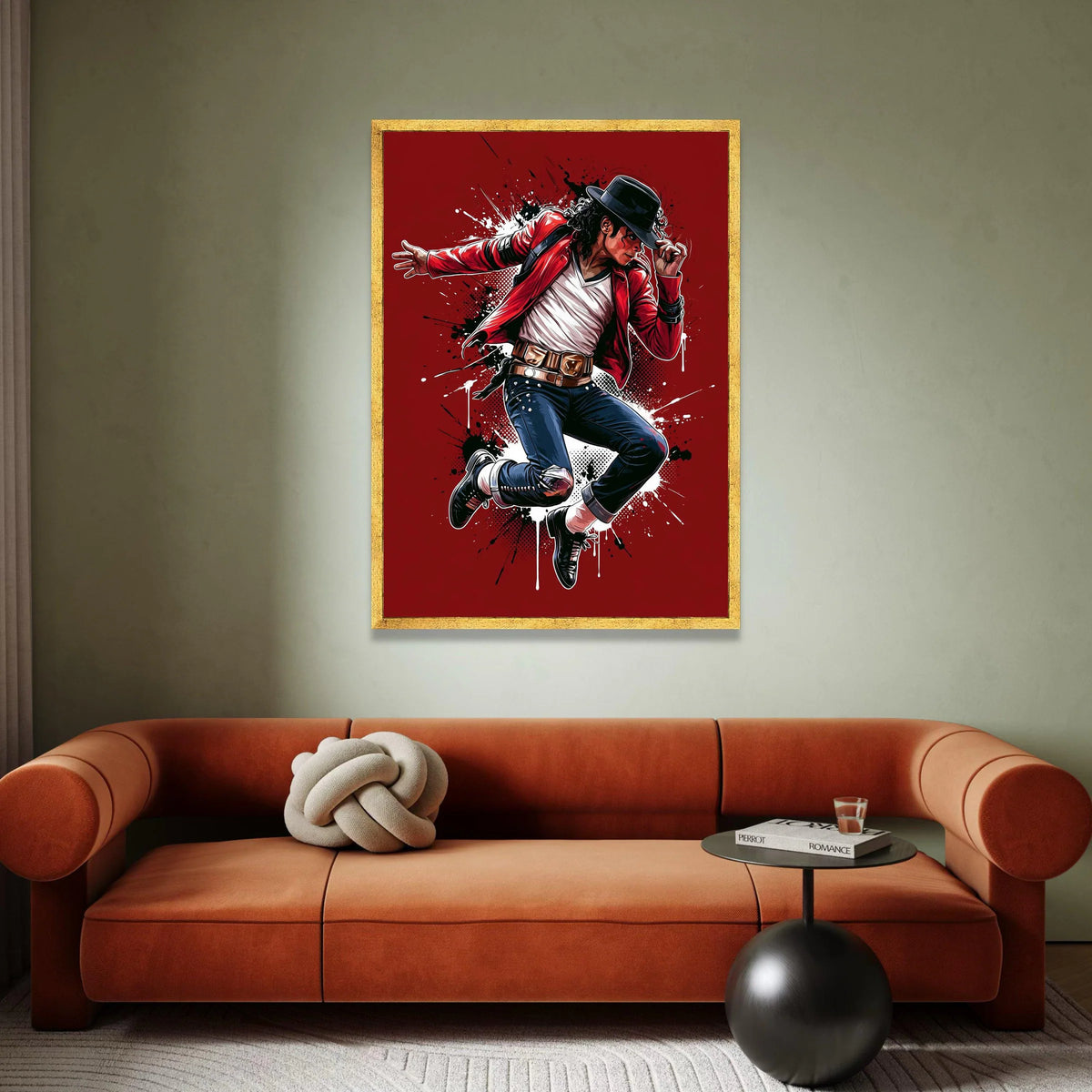 Iconic Dance Pose Canvas Wall Art, Red Jacket Figure, Black Hat Illustration, Dynamic Music Wall Decor, Modern Pop Art Canvas Print Art