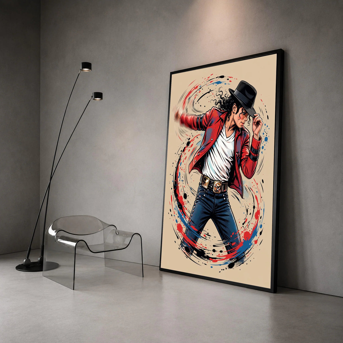 Dynamic Dance Pose Canvas Wall Art, Vibrant Music Canvas, Red Jacket Illustration, Modern Pop Culture Wall Decoration, Canvas Print Art