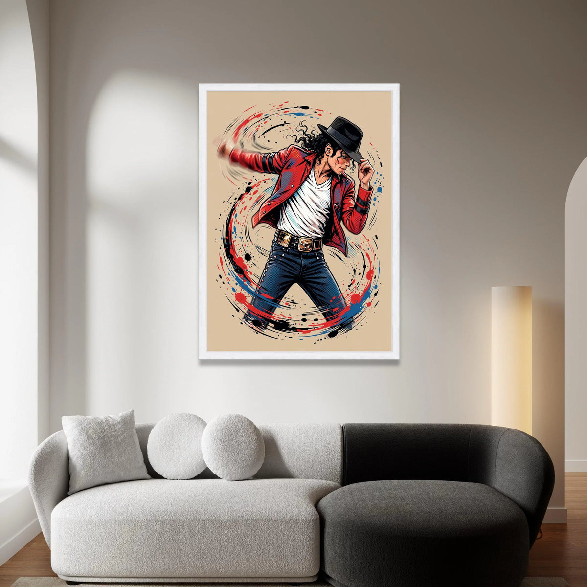 Dynamic Dance Pose Canvas Wall Art, Vibrant Music Canvas, Red Jacket Illustration, Modern Pop Culture Wall Decoration, Canvas Print Art