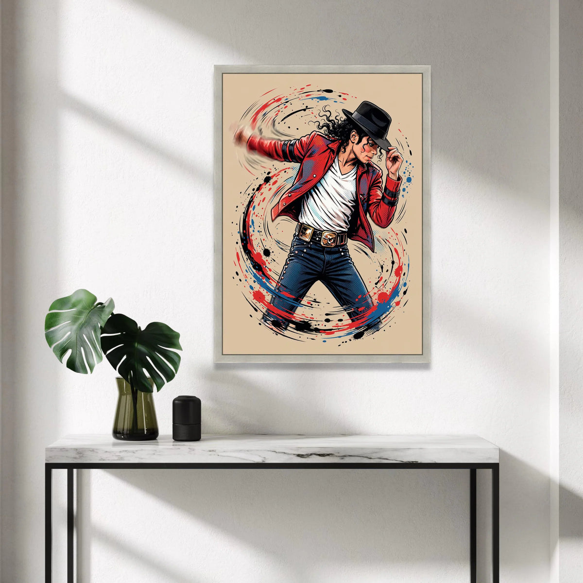 Dynamic Dance Pose Canvas Wall Art, Vibrant Music Canvas, Red Jacket Illustration, Modern Pop Culture Wall Decoration, Canvas Print Art