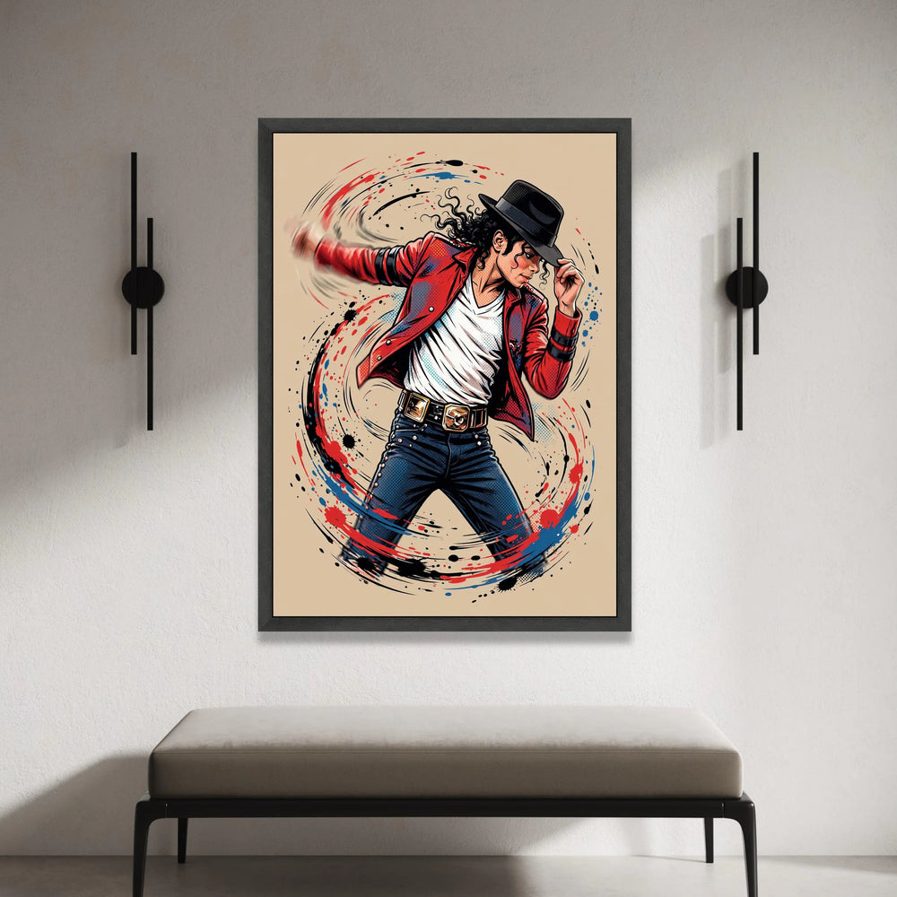 Dynamic Dance Pose Canvas Wall Art, Vibrant Music Canvas, Red Jacket Illustration, Modern Pop Culture Wall Decoration, Canvas Print Art