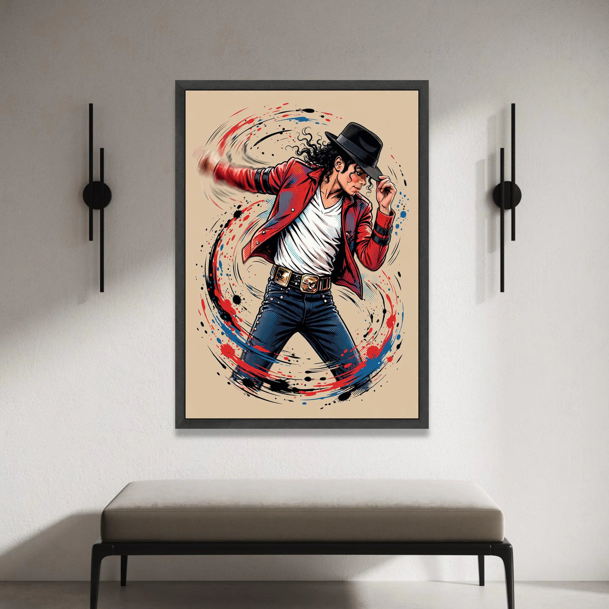 Dynamic Dance Pose Canvas Wall Art, Vibrant Music Canvas, Red Jacket Illustration, Modern Pop Culture Wall Decoration, Canvas Print Art