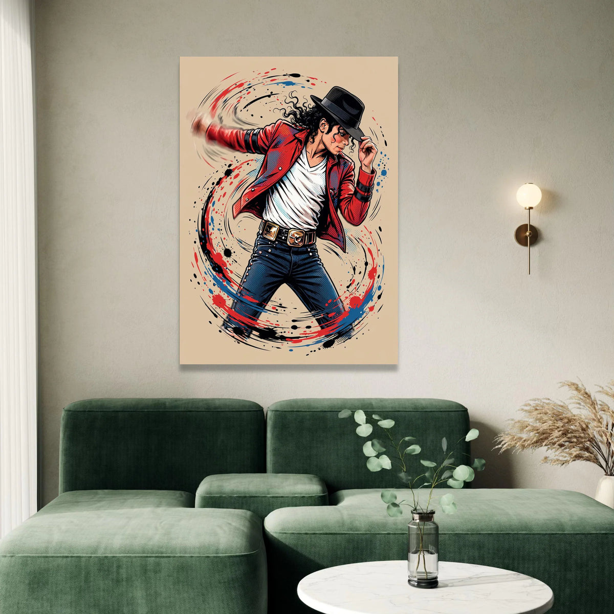 Dynamic Dance Pose Canvas Wall Art, Vibrant Music Canvas, Red Jacket Illustration, Modern Pop Culture Wall Decoration, Canvas Print Art