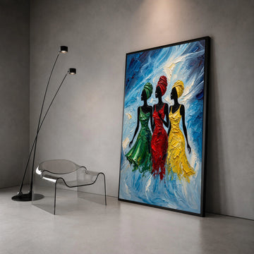 Elegant Women Silhouettes Canvas, Colorful Dresses Wall Art, African Style Fashion, Modern Female Portrait Canvas, Vibrant Canvas Print Art