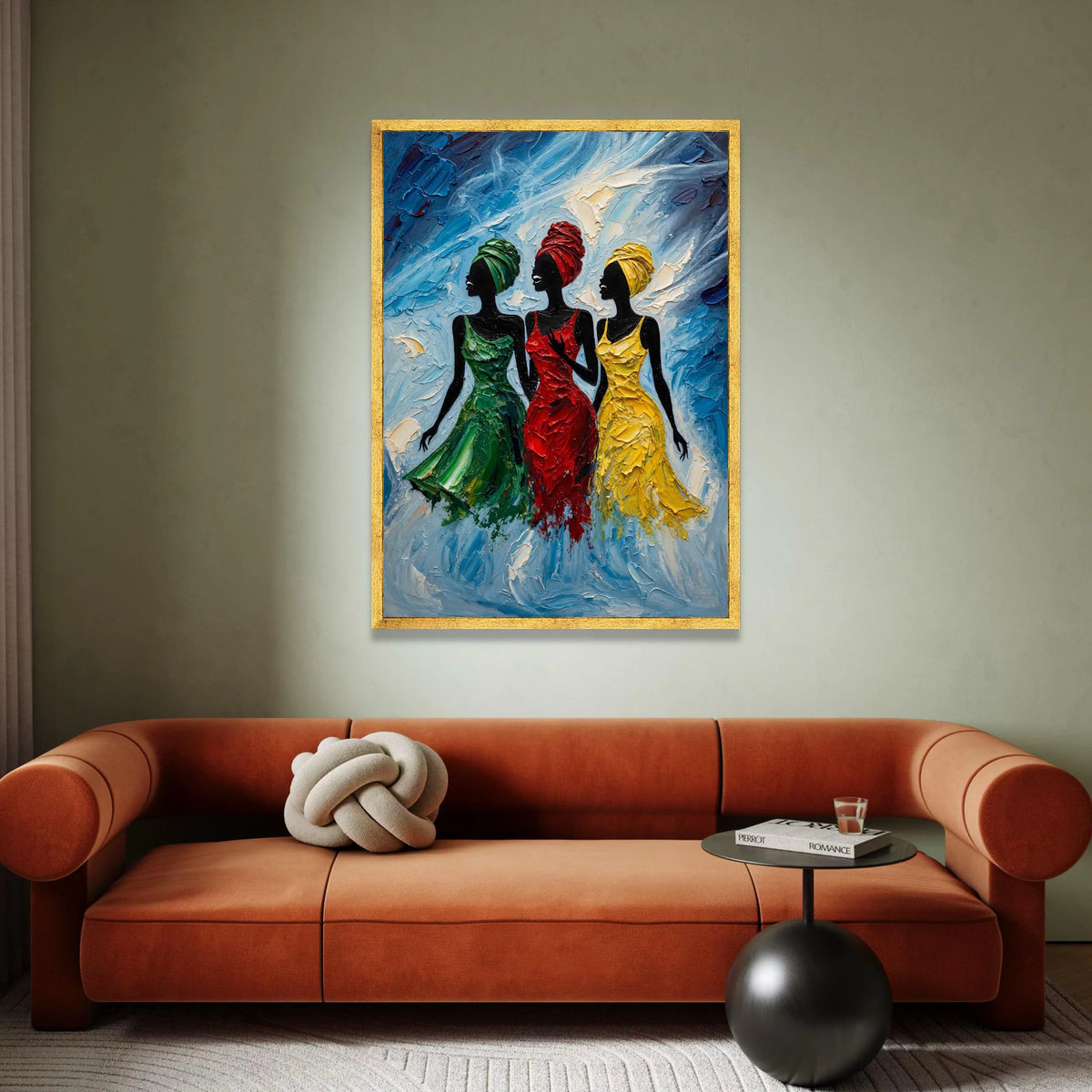 Elegant Women Silhouettes Canvas, Colorful Dresses Wall Art, African Style Fashion, Modern Female Portrait Canvas, Vibrant Canvas Print Art